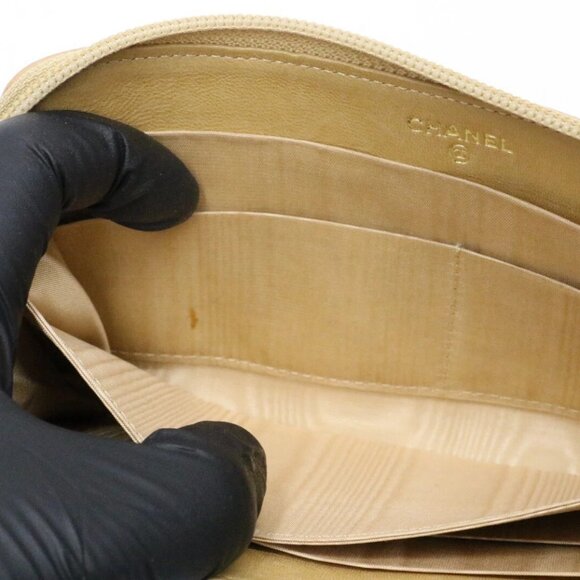 Chanel CC Logo Timeless Caviar Beige Leather Around Zip Around Wallet - Picture 14 of 15